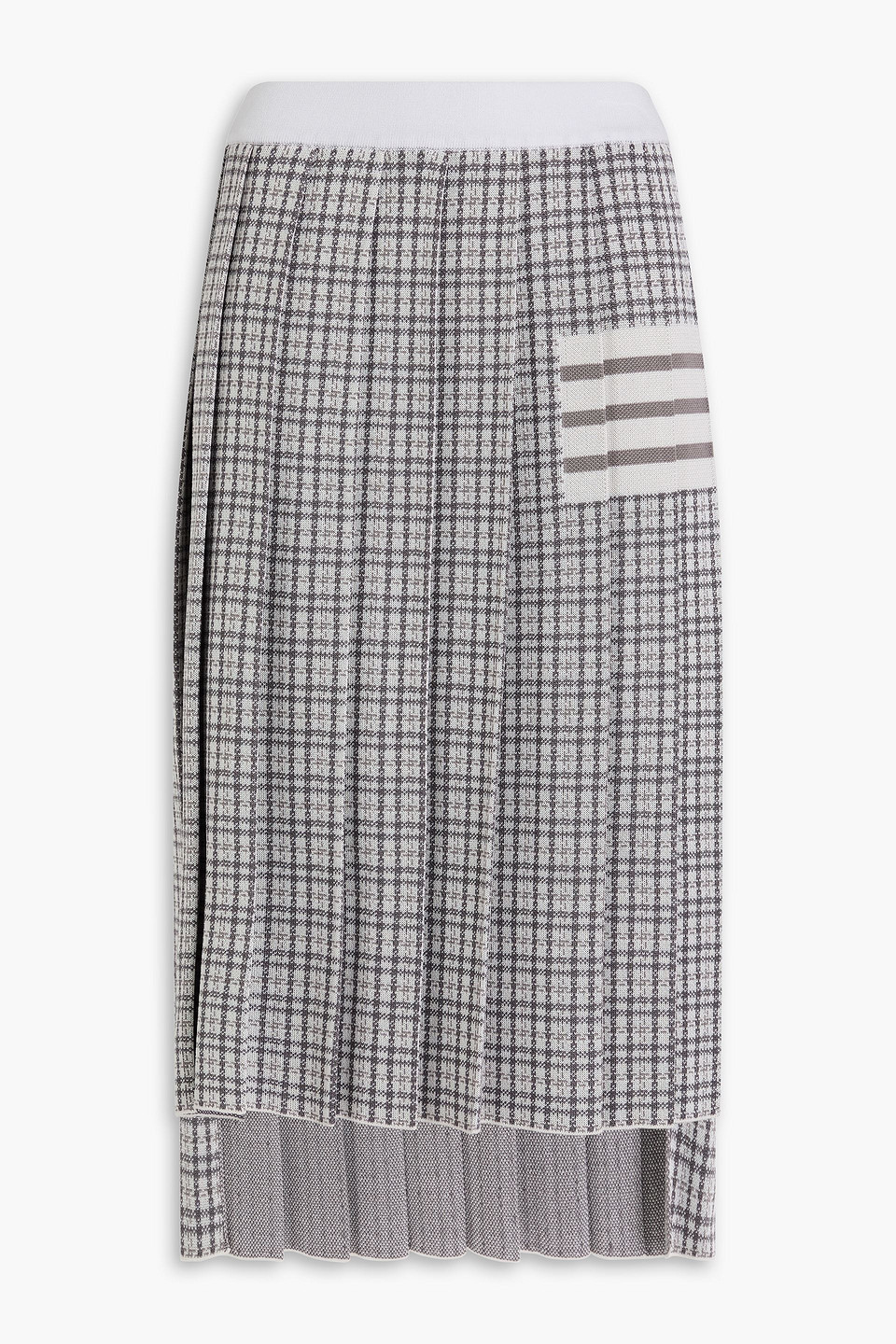 Thom Browne Pleated Jacquard-knit Silk And Cotton-blend Midi Skirt In Gray