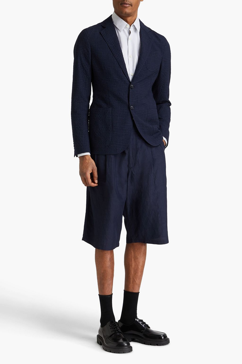 GIORGIO ARMANI Checked wool-blend seersucker blazer