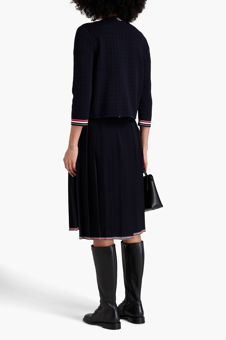 Thom Browne Asymmetric Hem Midi Pleated Skirt In Navy