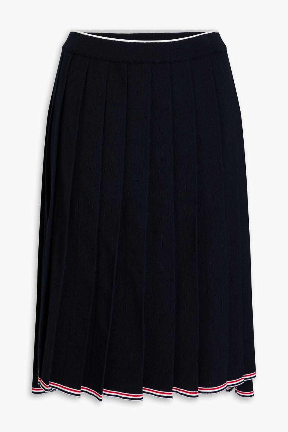 Thom Browne Asymmetric Hem Midi Pleated Skirt In Navy