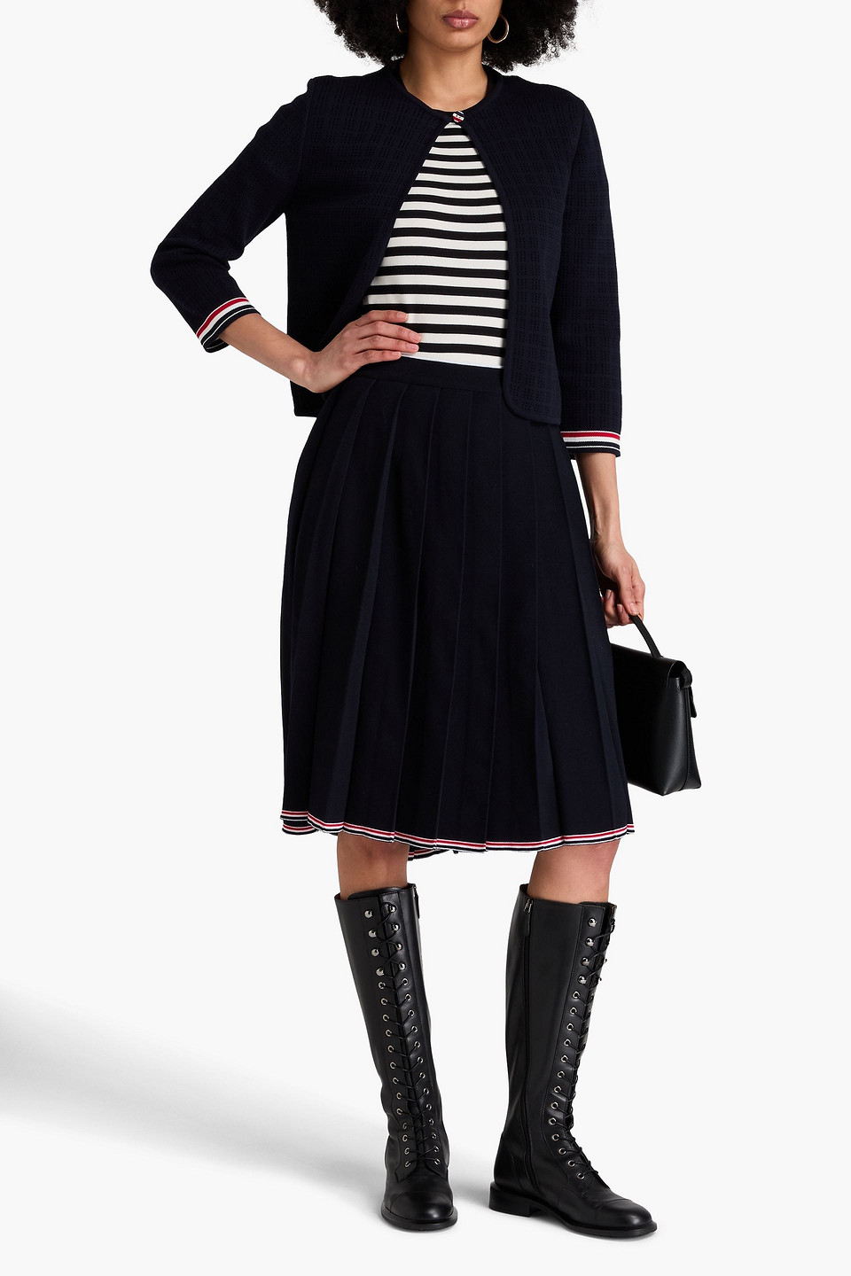 Thom Browne Asymmetric Hem Midi Pleated Skirt In Navy