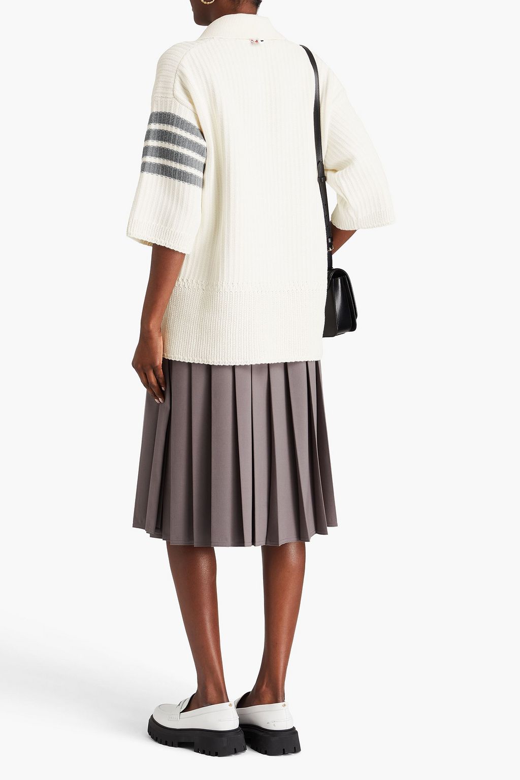THOM BROWNE كنزة رياضية بولو مخطط من القطن بتصميم مضلّع
