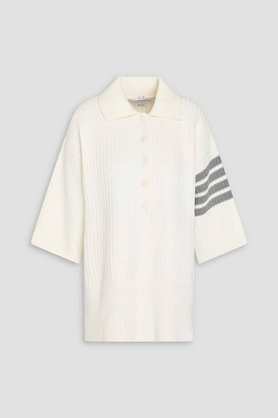 Thom Browne Gestreifter Pullover Aus Gerippter Baumwolle Mit Polokragen In Elfenbein