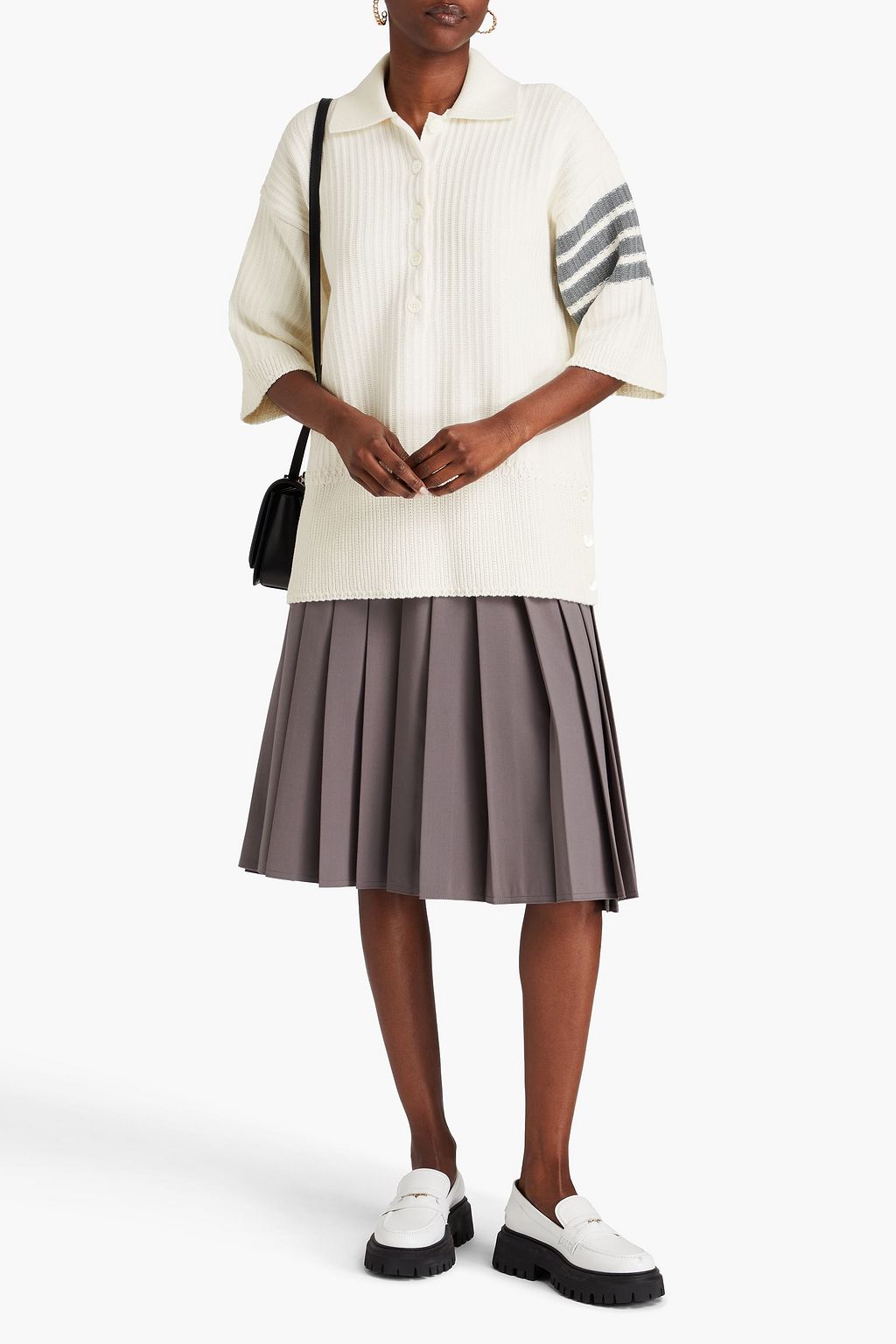 THOM BROWNE كنزة رياضية بولو مخطط من القطن بتصميم مضلّع