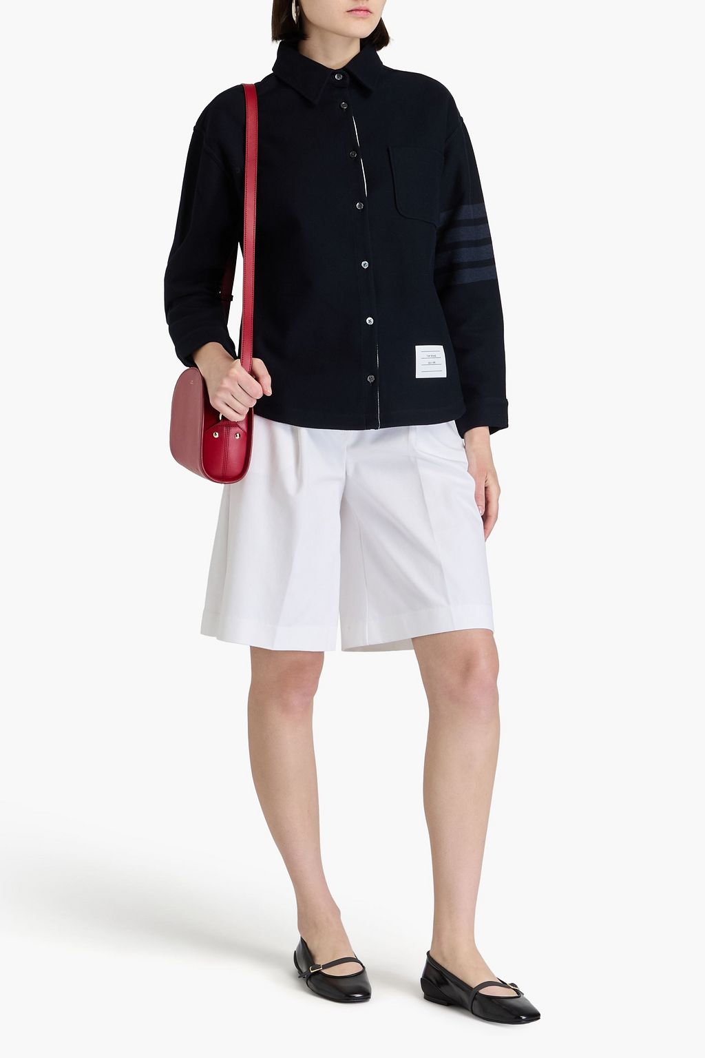THOM BROWNE قميص من التويل القطني بتصميم مخطط