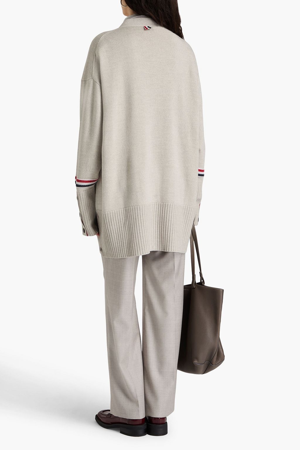 THOM BROWNE كارديغان مفتوح من الأمام واسع المقاس من الصوف