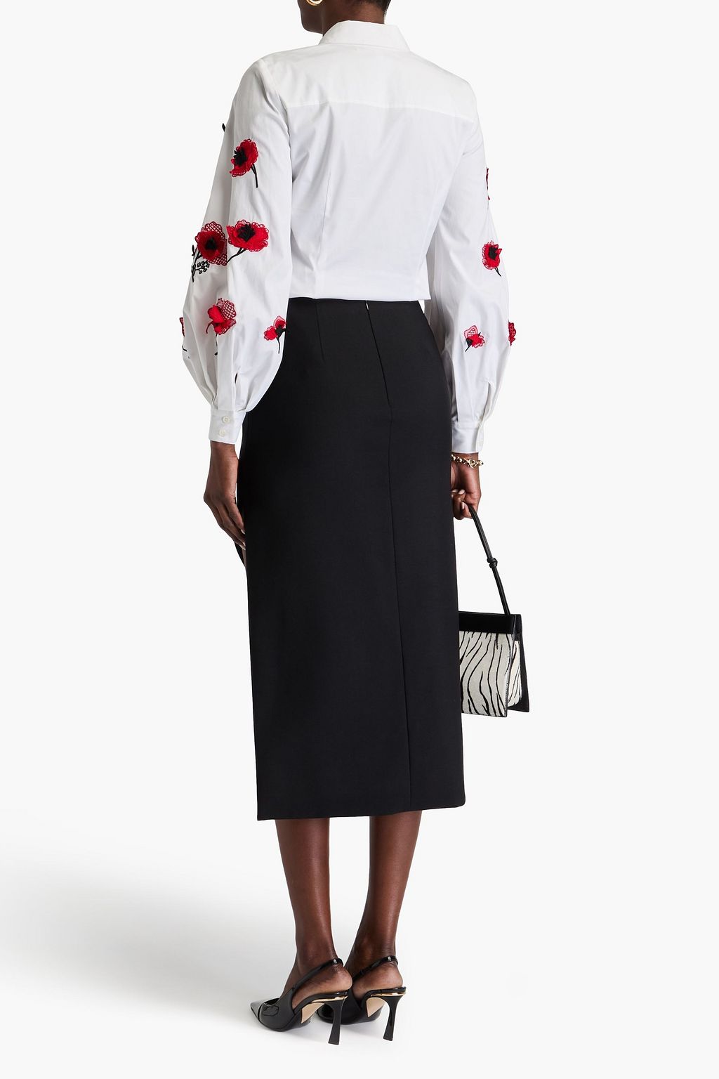 CAROLINA HERRERA Floral-appliquéd cotton-blend poplin shirt