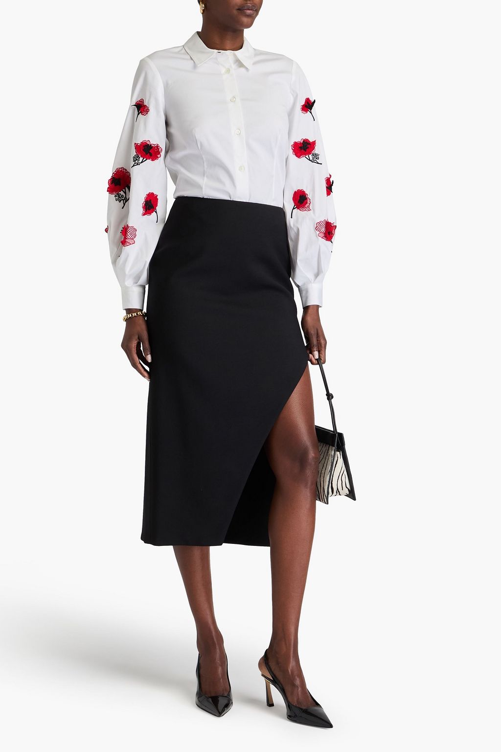 CAROLINA HERRERA Floral-appliquéd cotton-blend poplin shirt
