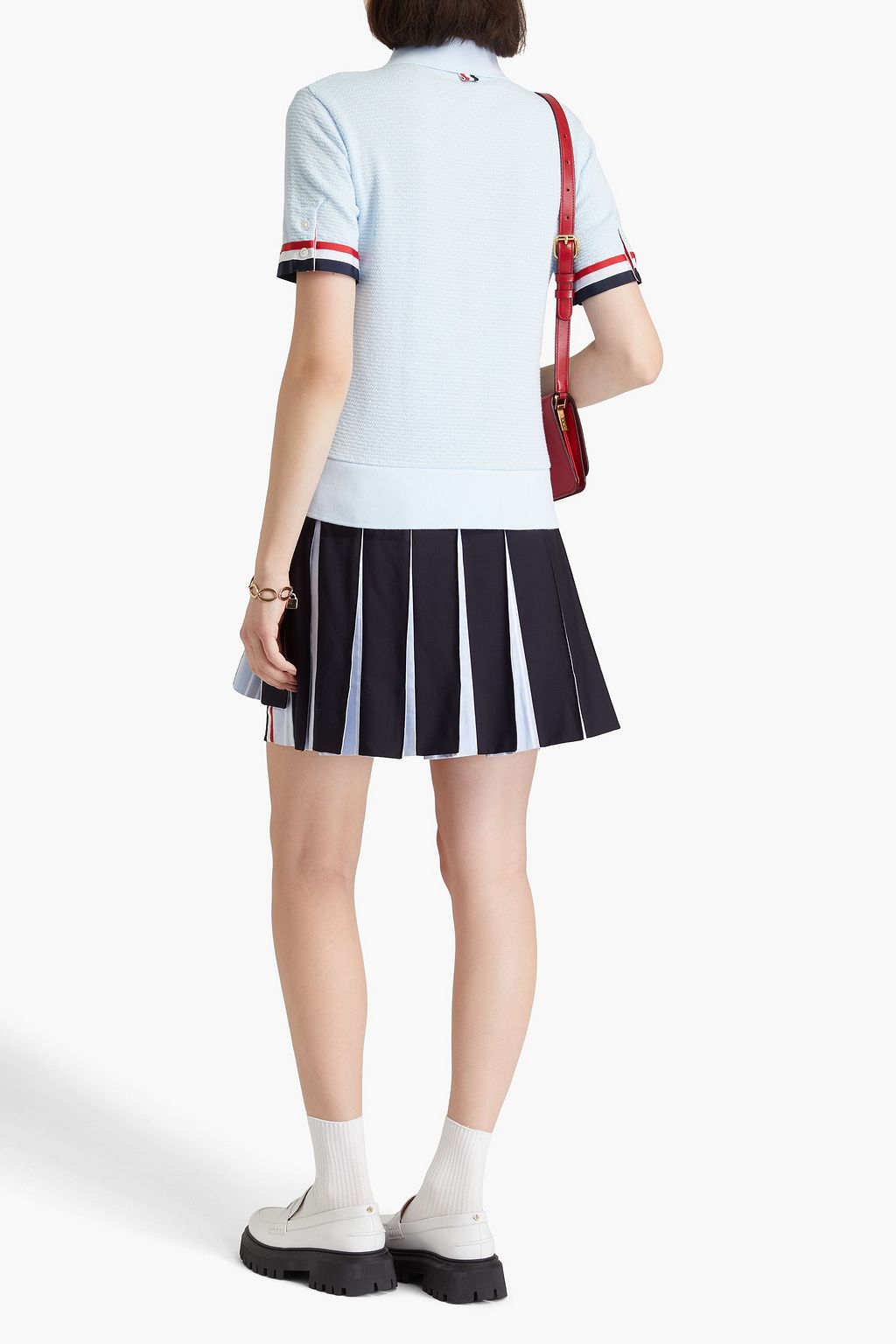 THOM BROWNE 스트라이프 코튼 피케 폴로 셔츠
