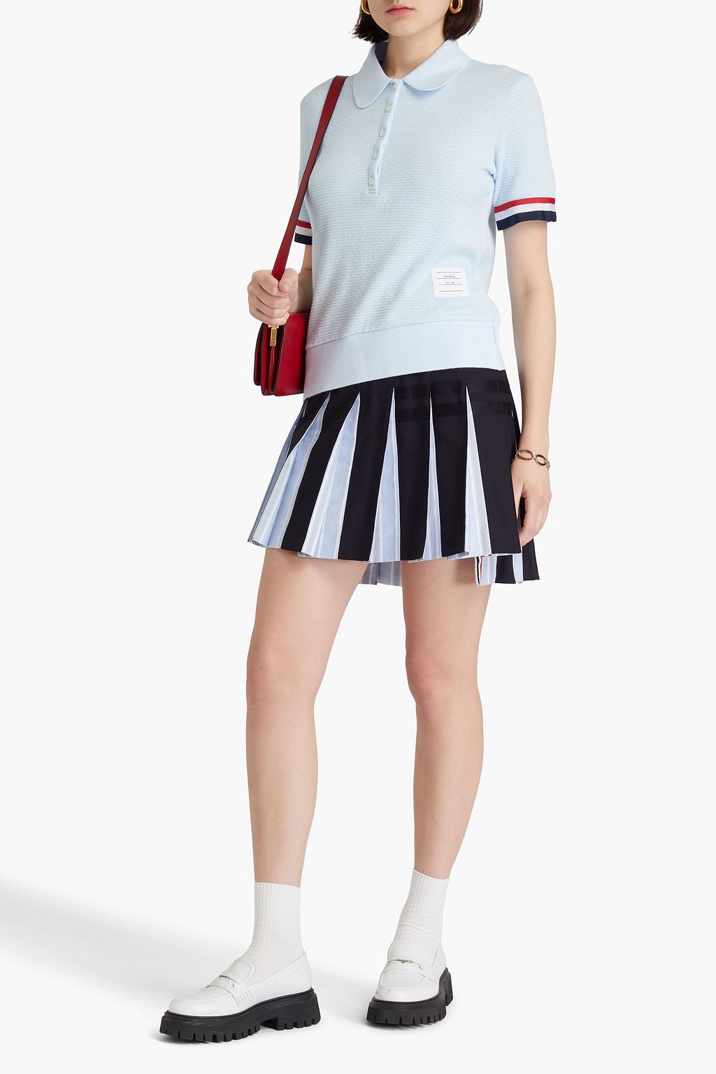 THOM BROWNE 스트라이프 코튼 피케 폴로 셔츠
