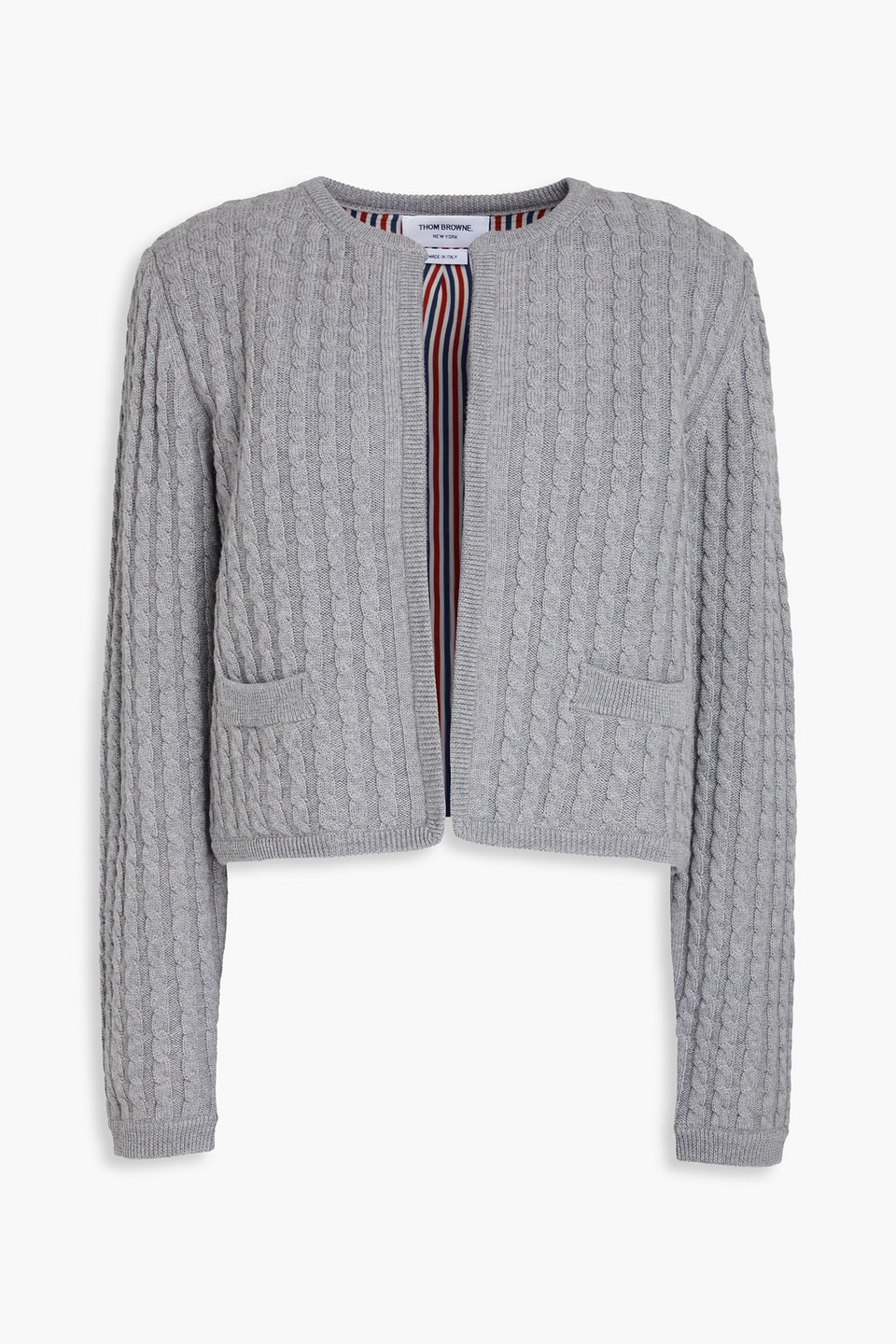 Thom Browne Cable Knit Open Front Cardigan In Grey