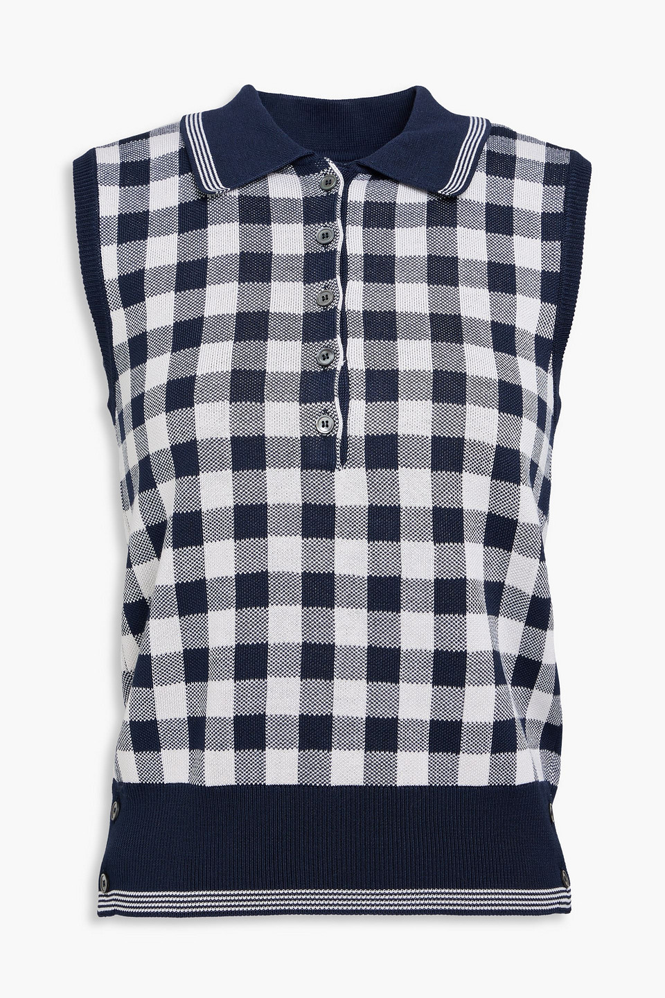 Thom Browne Checked Silk Top In Navy