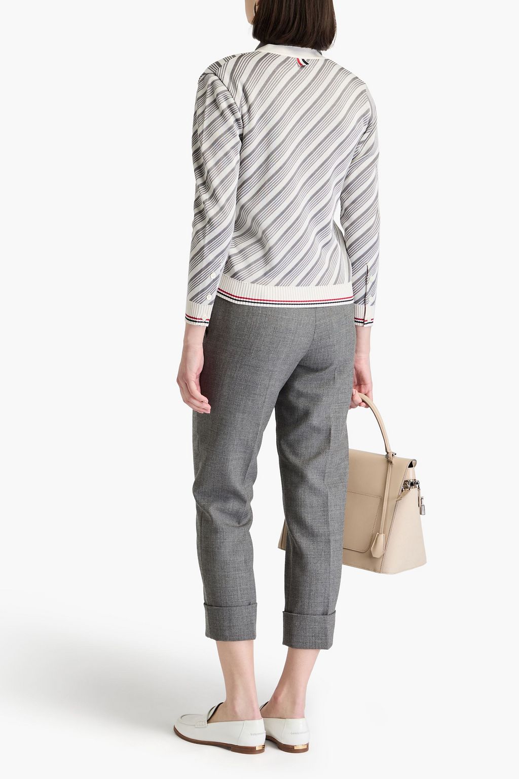 THOM BROWNE كارديغان من مزيج من القطن والحرير بتصميم مخطط