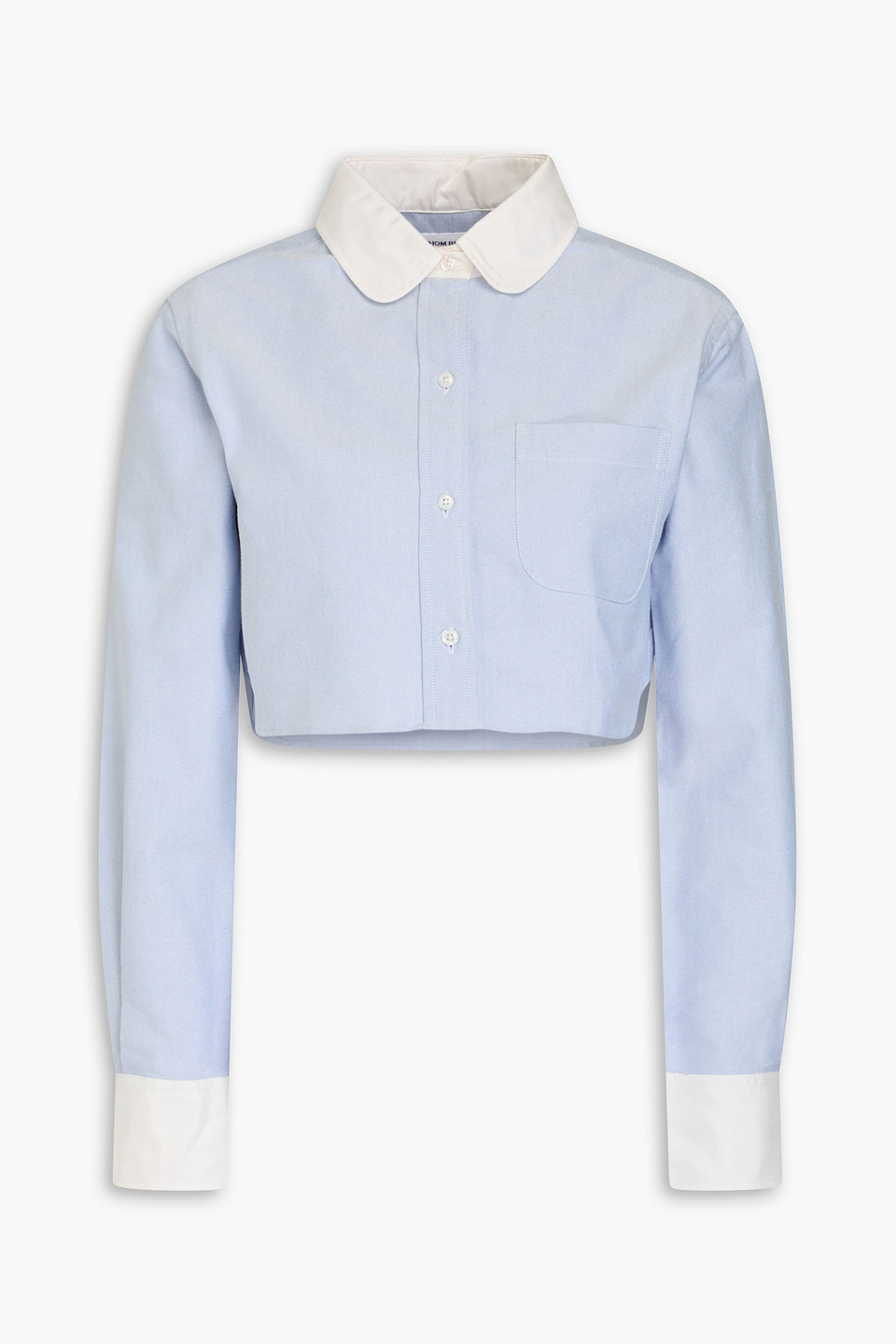 Thom Browne Cropped Cotton Oxford Shirt In Light Blue