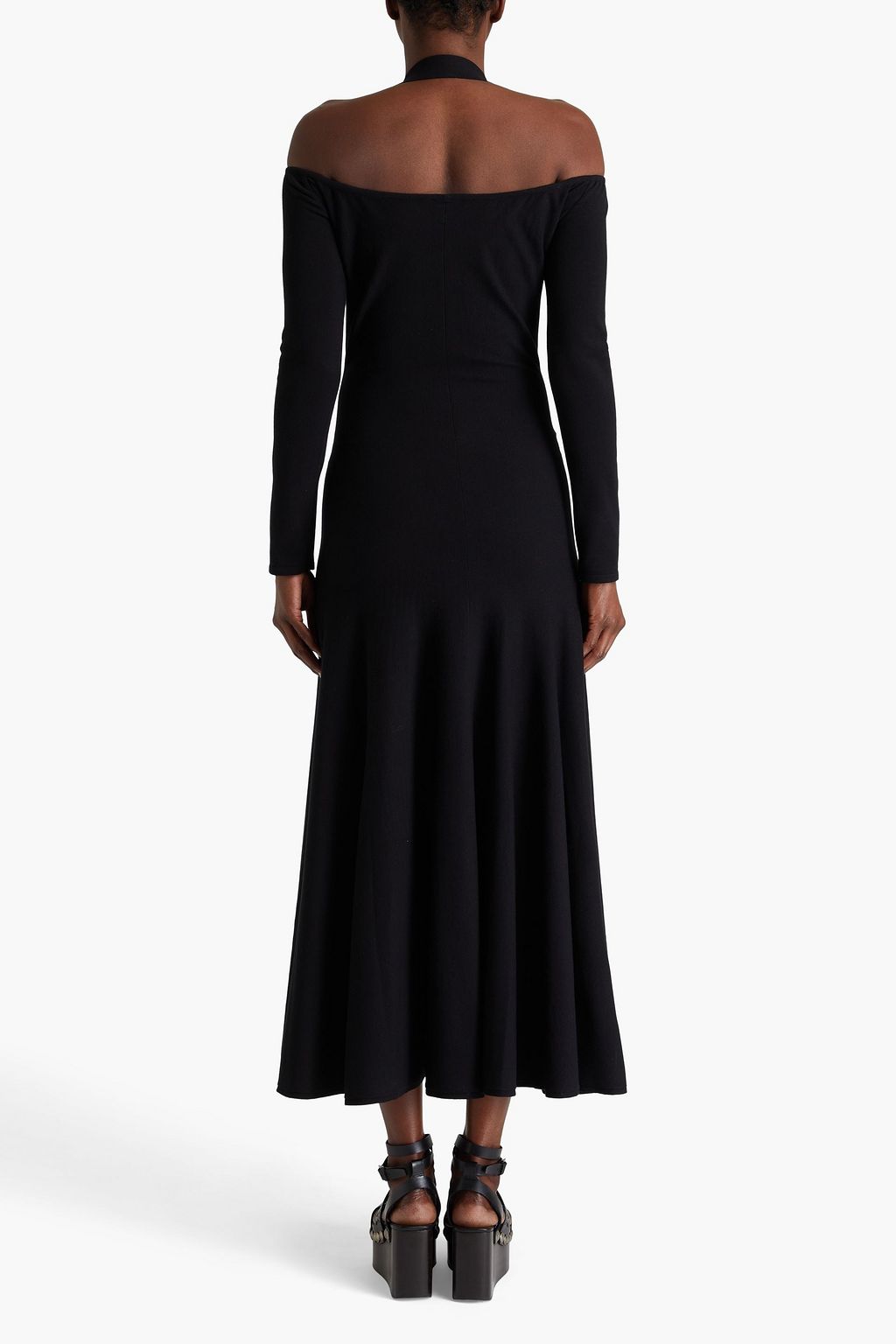 ALAÏA Cold-shoulder stretch-knit midi dress