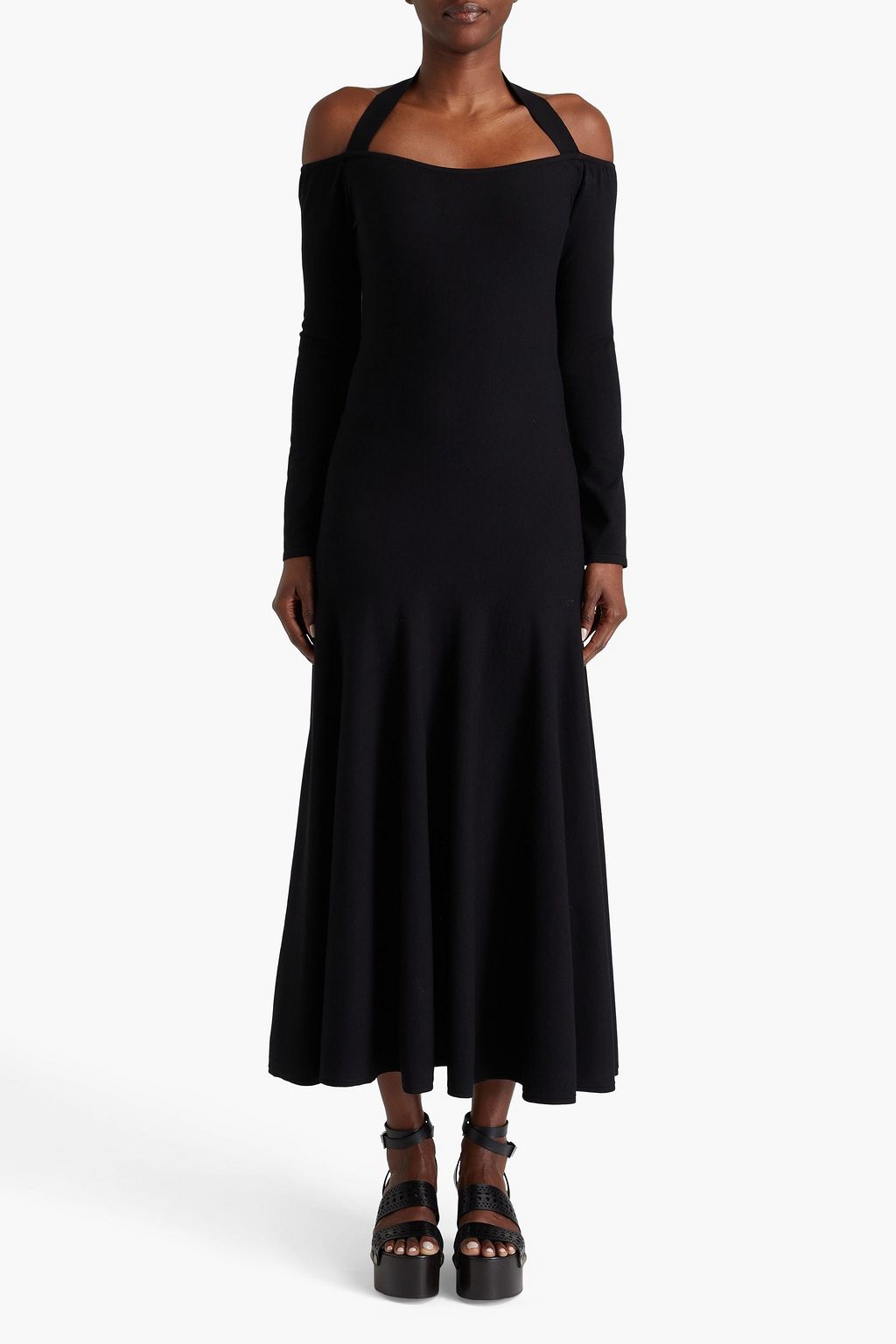 ALAÏA Cold-shoulder stretch-knit midi dress