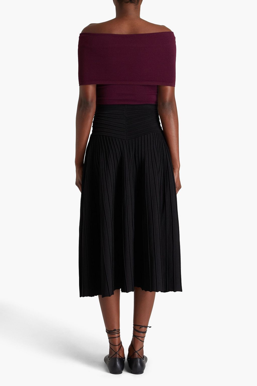 ALAÏA 리브 니트 미디 스커트