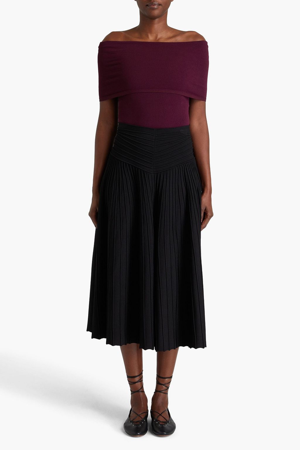 ALAÏA 리브 니트 미디 스커트