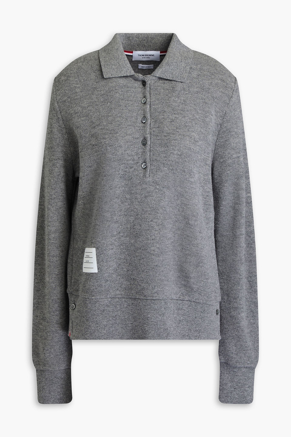 thom browne - cashmere-piqué polo sweater - gray - it 36