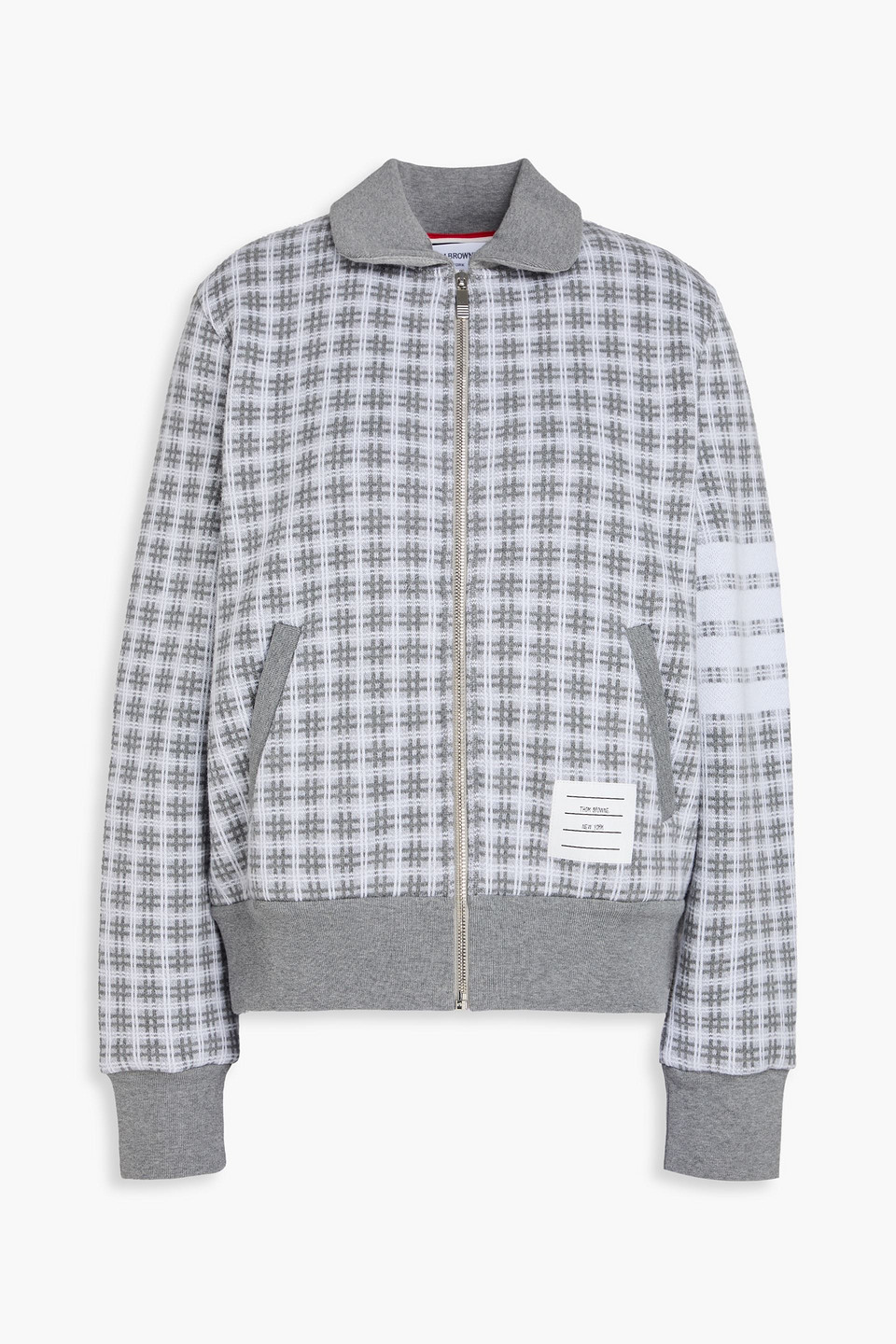 Thom Browne Checked Jacquard-knit Cotton Cardigan In Light Gray