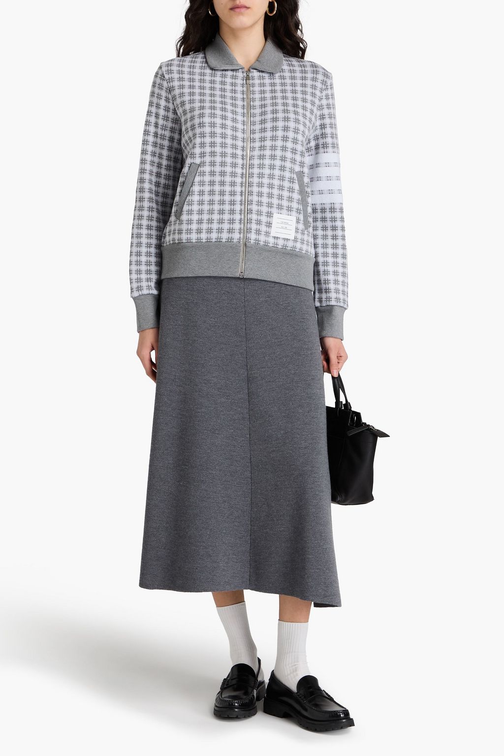 THOM BROWNE Checked jacquard-knit cotton cardigan