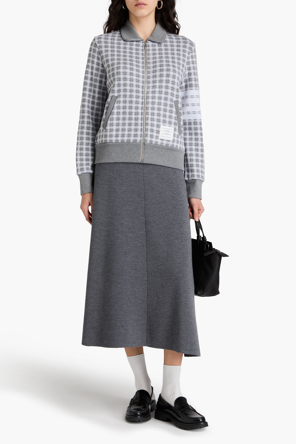 Thom Browne Checked Jacquard-knit Cotton Cardigan In Light Gray