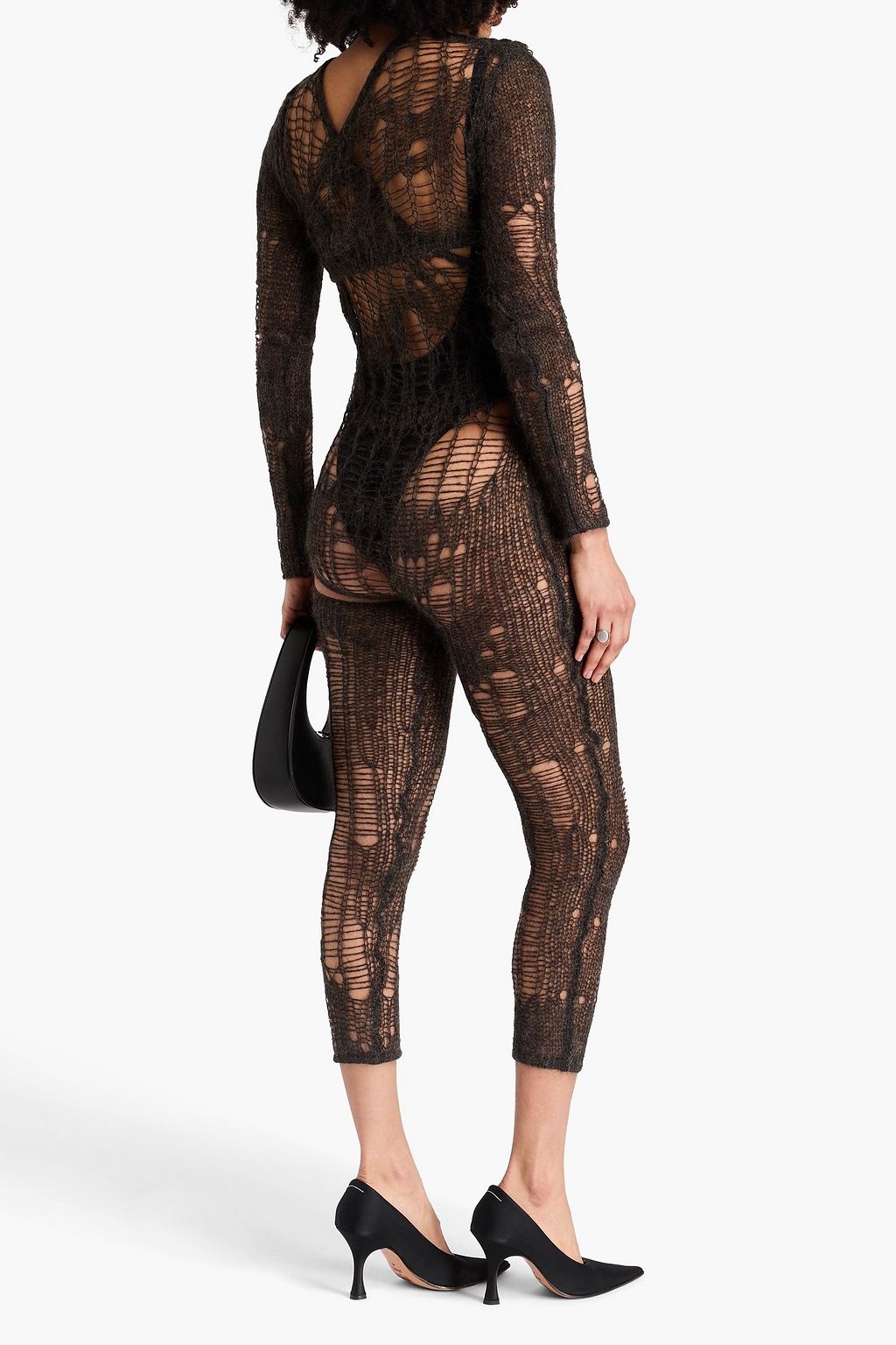RICK OWENS Spider Ziggy convertible brushed open-knit jumpsuit
