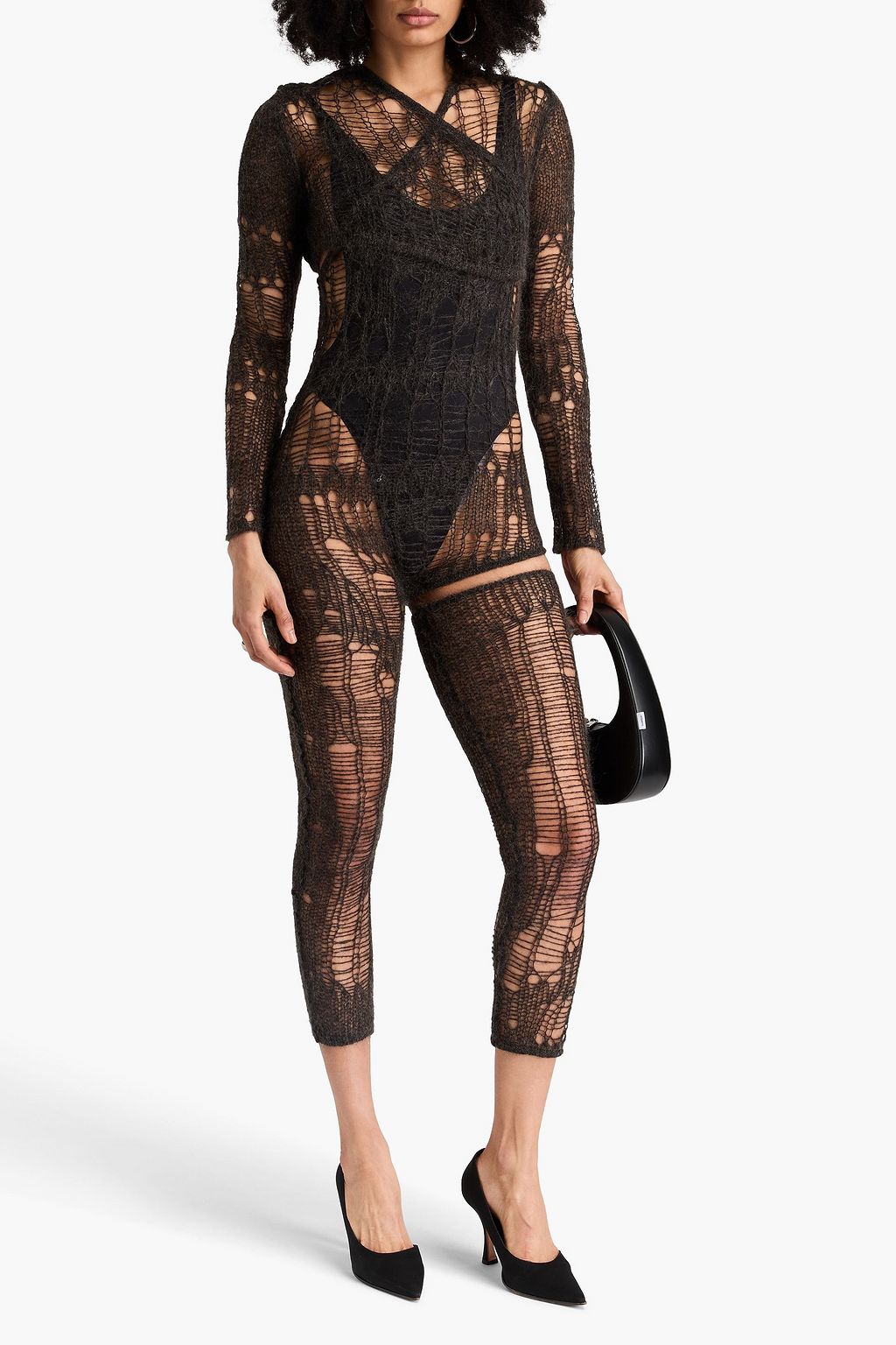 RICK OWENS Spider Ziggy convertible brushed open-knit jumpsuit