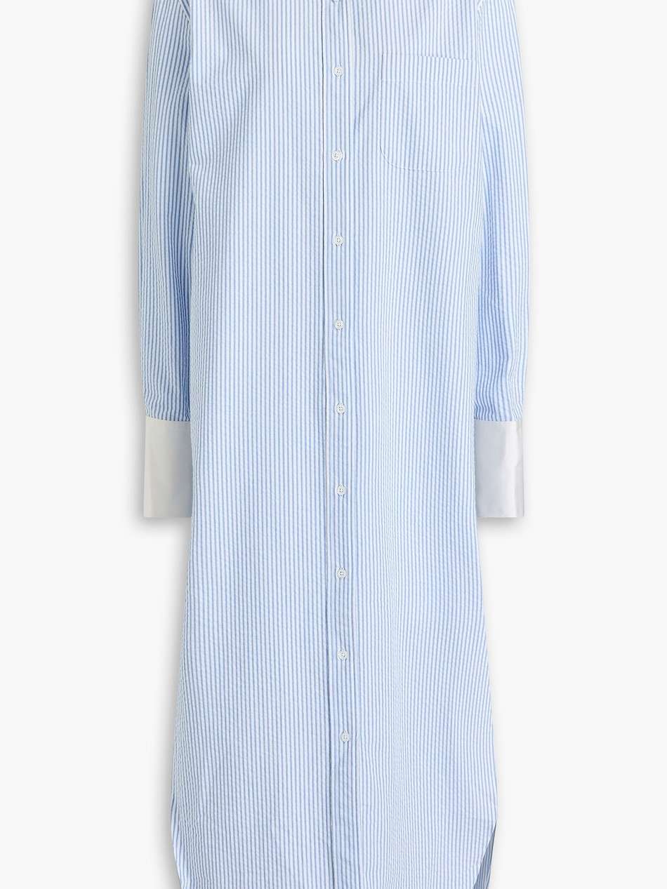 striped cotton-seersucker maxi shirt dress