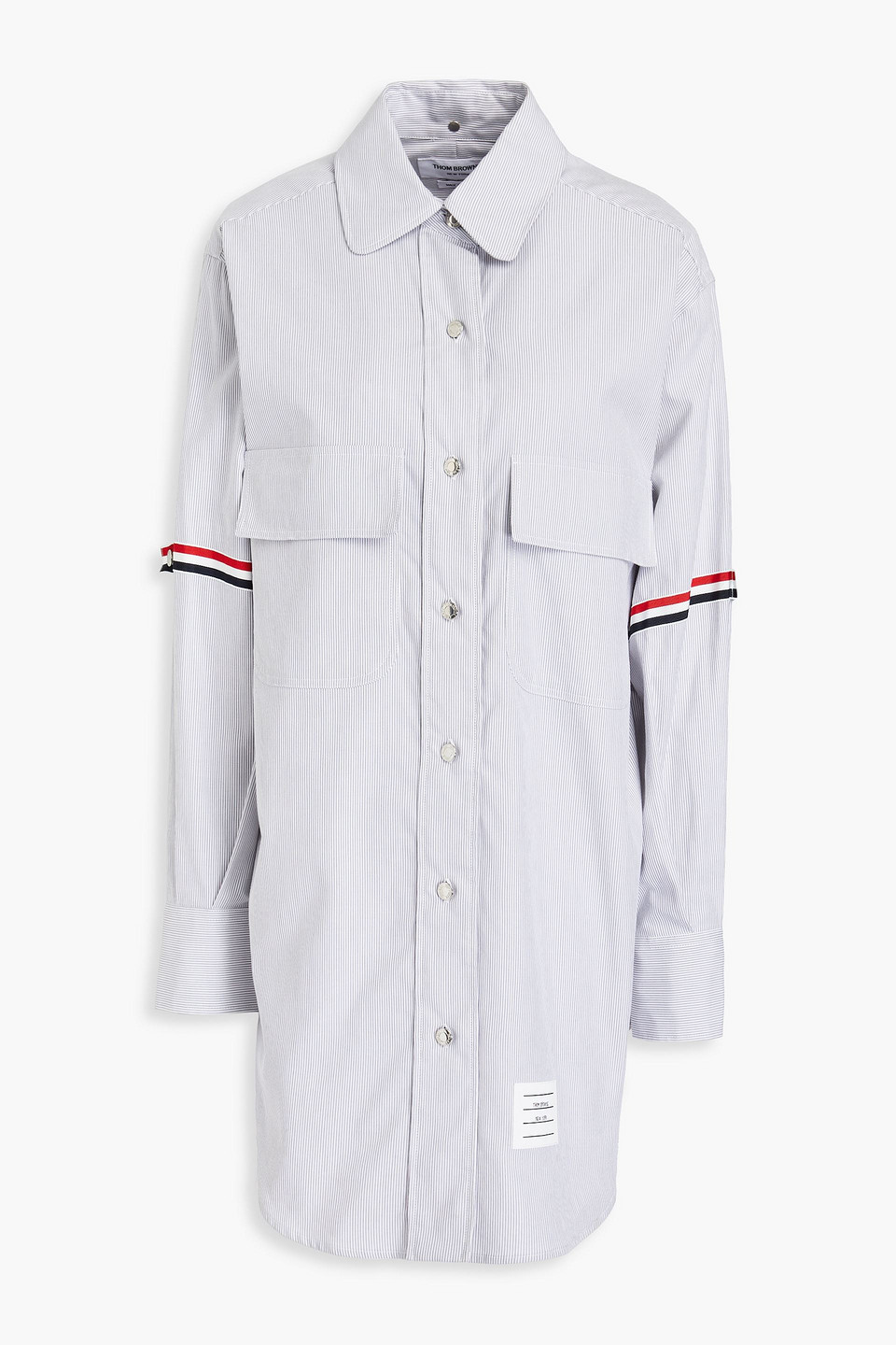Thom Browne Striped Cotton Oxford Mini Shirt Dress In Gray