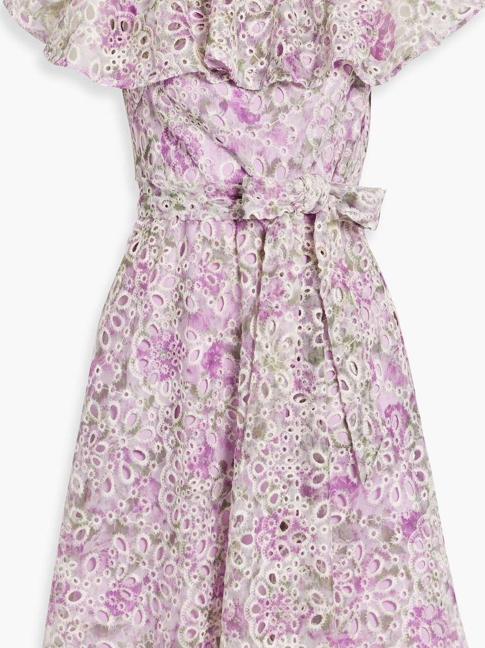 ruffled floral-print broderie anglaise dress