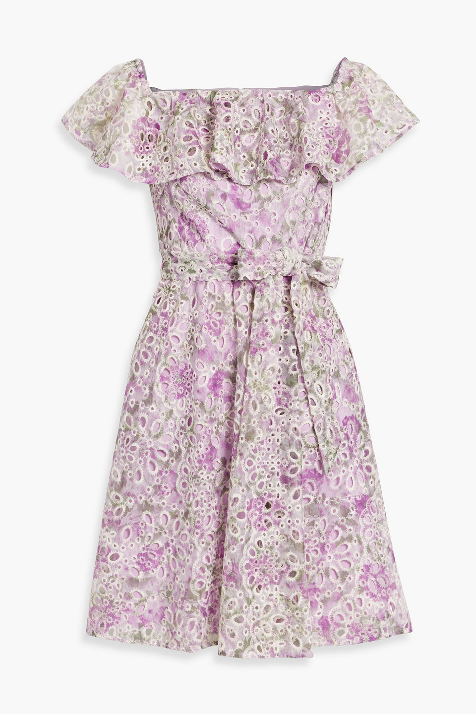 Ruffled floral-print broderie anglaise dress