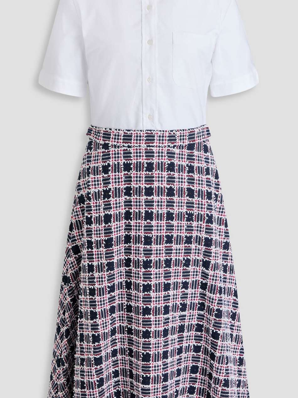 oxford-paneled cotton-blend tweed midi shirt dress