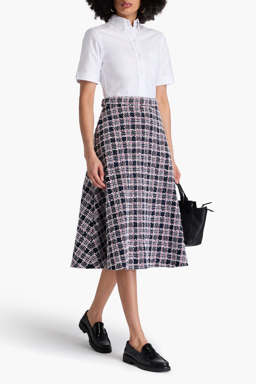 THOM BROWNE コットン混ツイード ミディシャツワンピース オックスフォードパネル