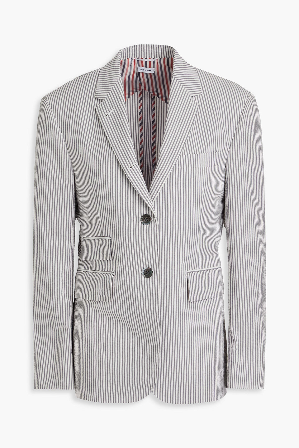 Thom Browne Striped Cotton-seersucker Blazer In Gray