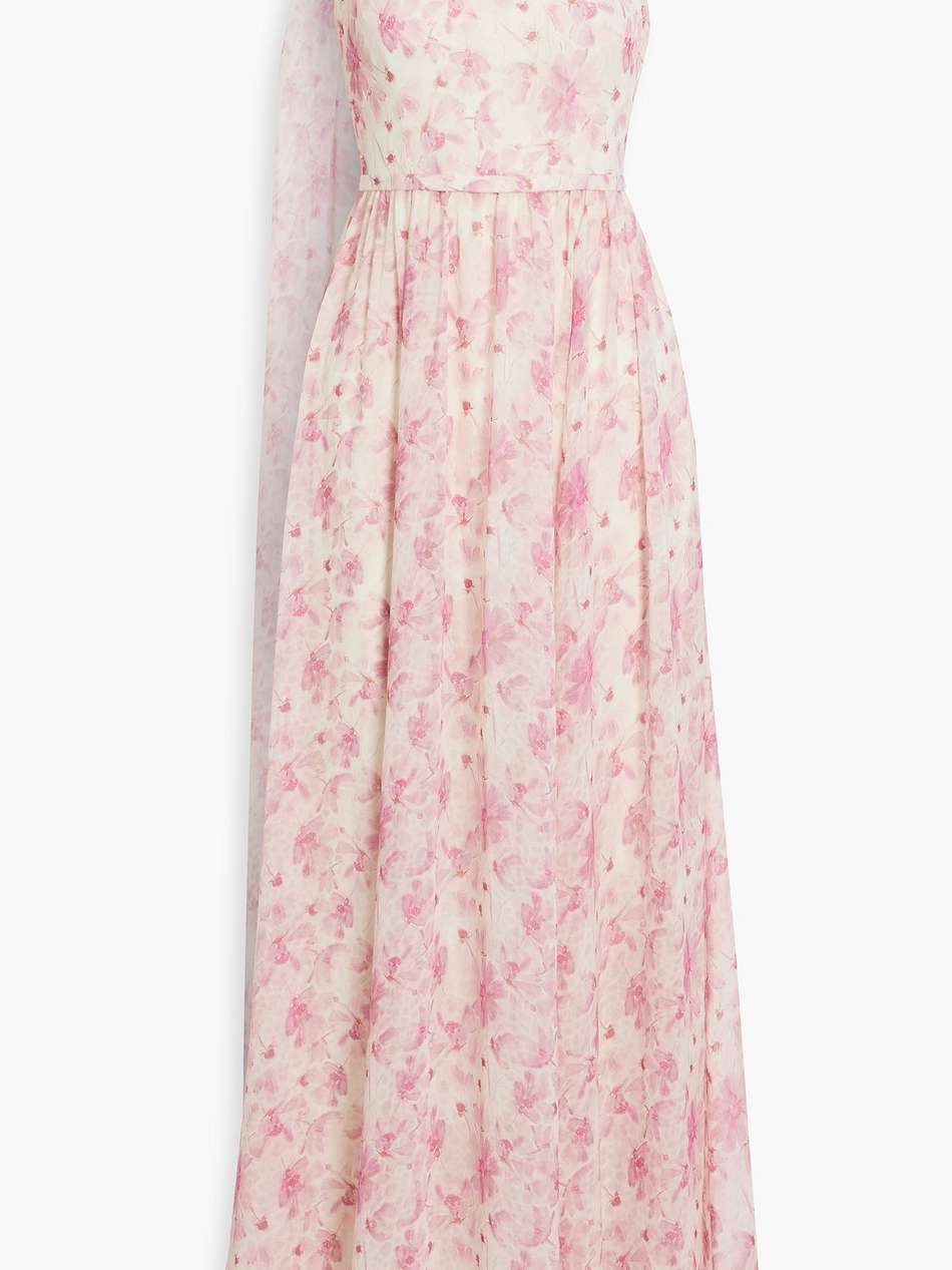 one-shoulder floral-print chiffon maxi dress