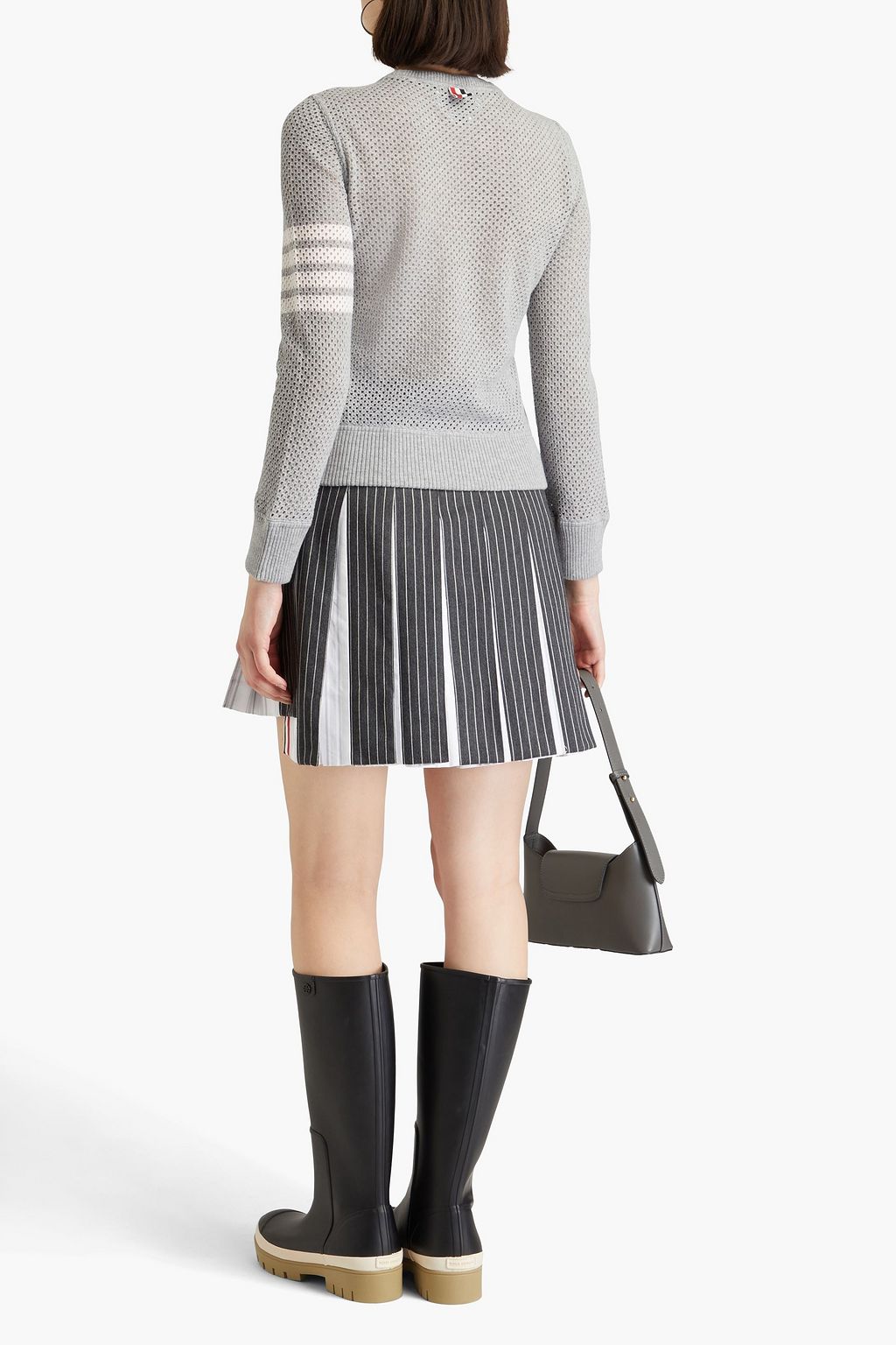 THOM BROWNE كنزة من الكشمير المحبوك بنمط بوينتيل بتصميم مخطط