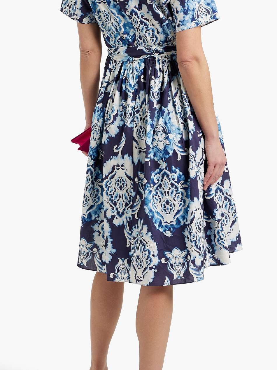 belted printed cotton-poplin midi dress
