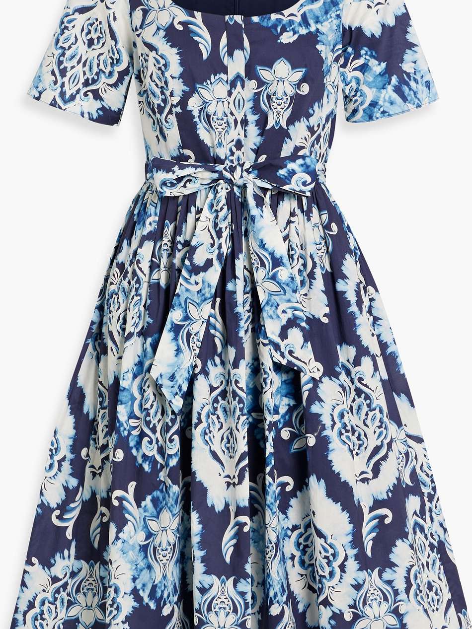 belted printed cotton-poplin midi dress