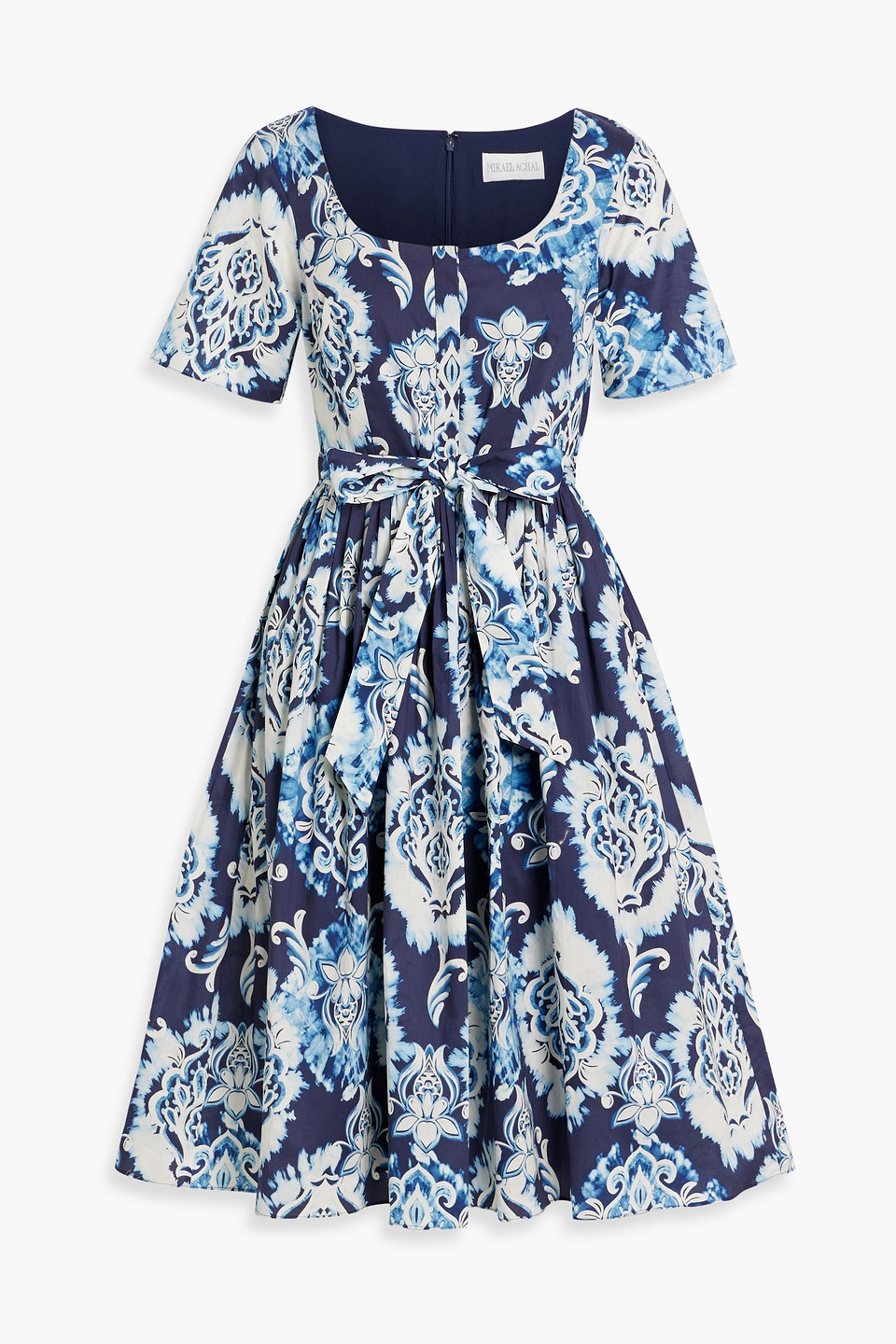 Belted printed cotton-poplin midi dress