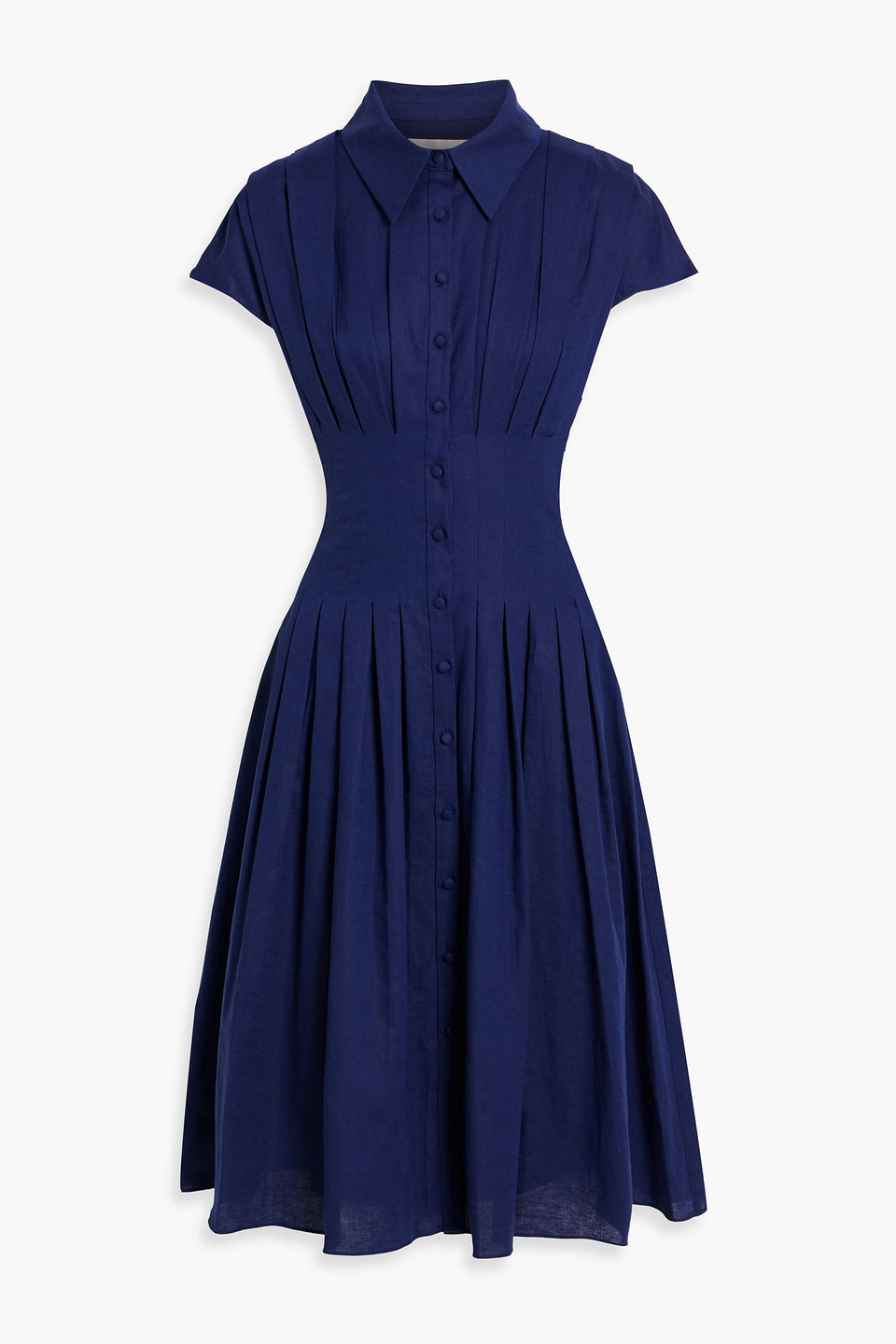 Pleated cotton and linen-blend shirt dress