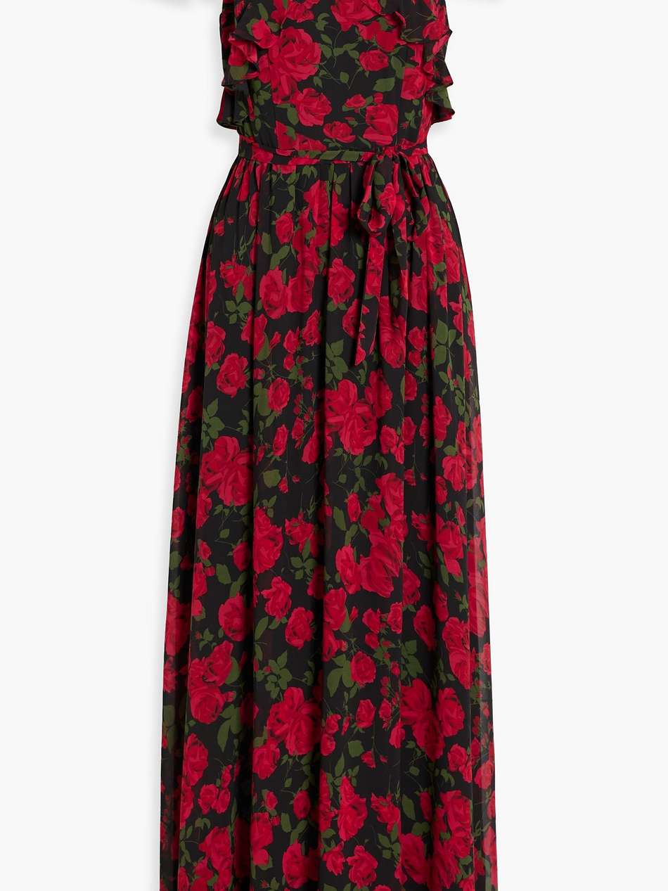 ruffled floral-print chiffon maxi dress