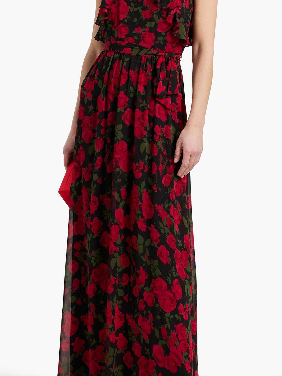 ruffled floral-print chiffon maxi dress