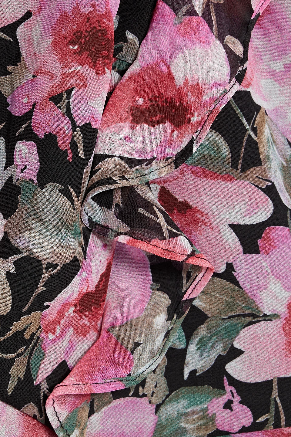 Mikael Aghal Ruffled Floral-print Chiffon Dress In Schwarz