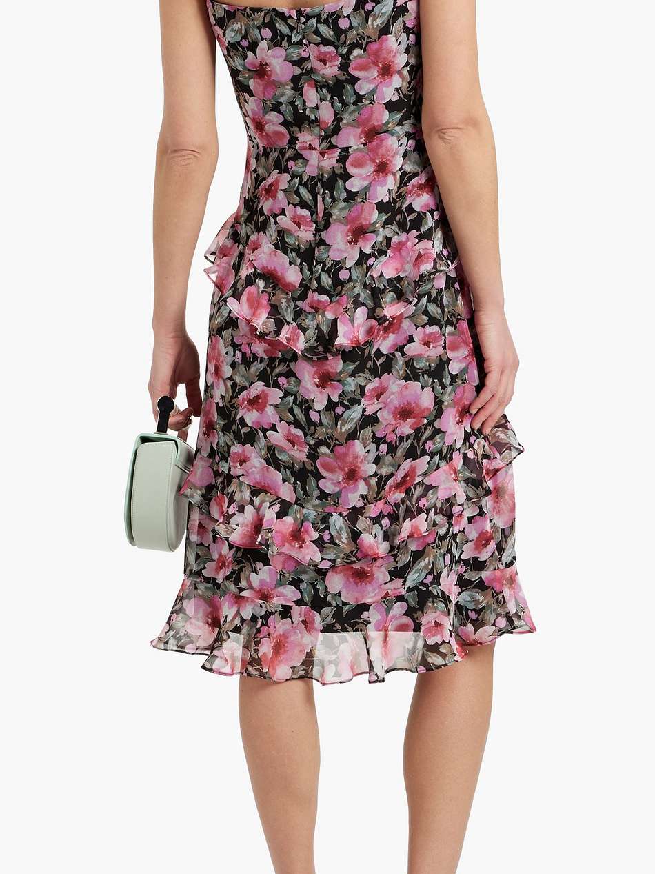 ruffled floral-print chiffon dress