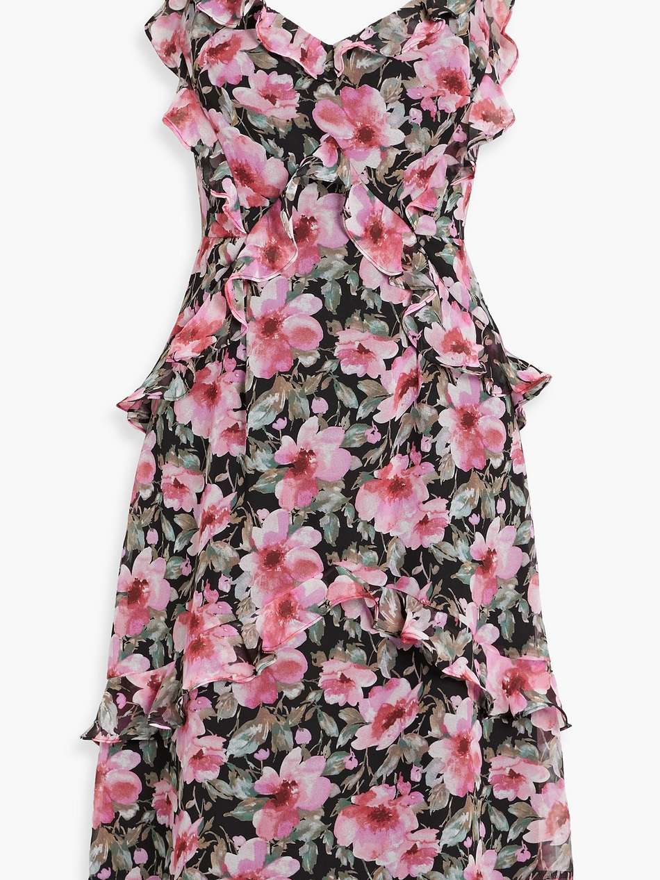 ruffled floral-print chiffon dress