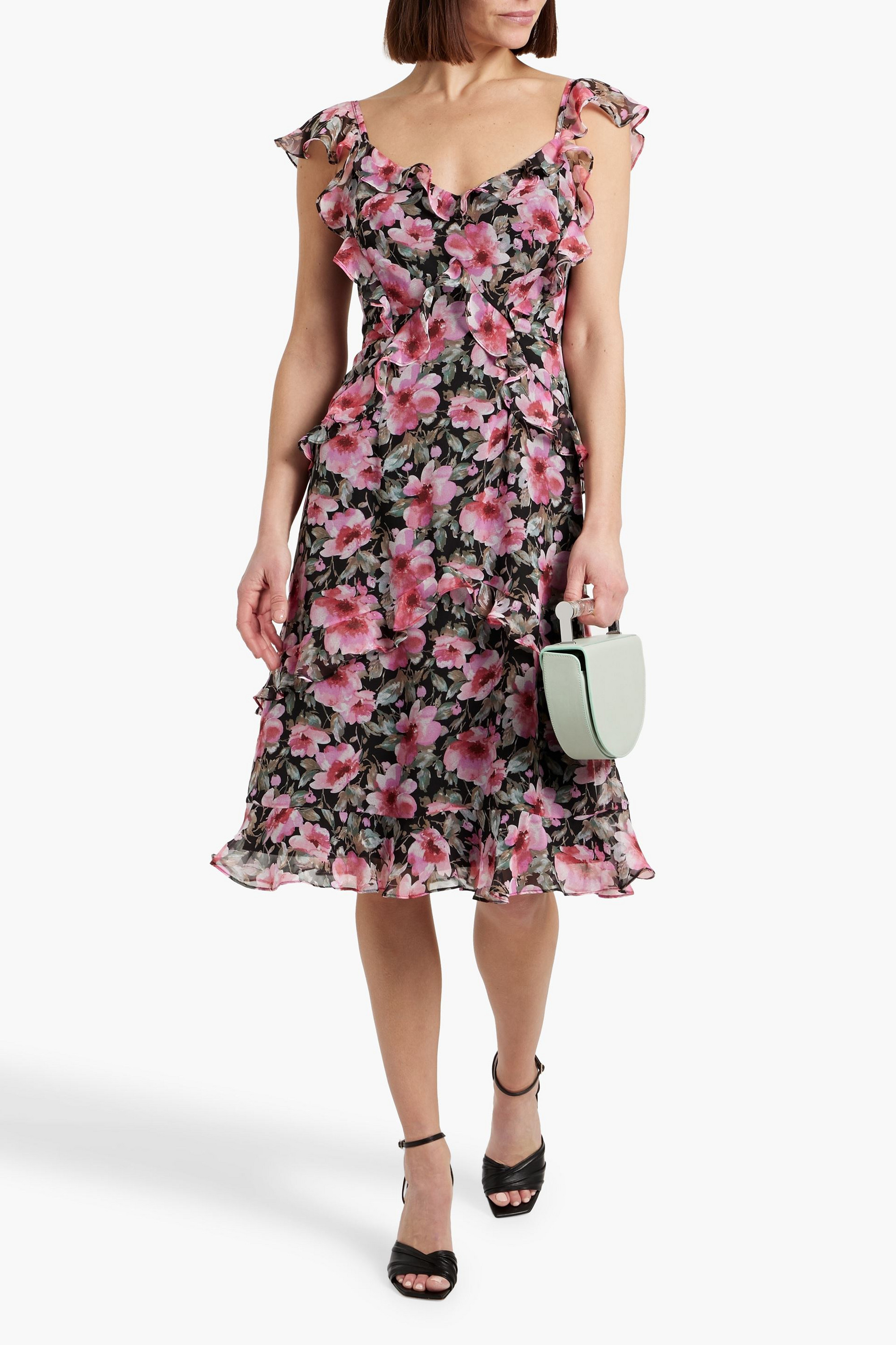 MIKAEL AGHAL Ruffled floral-print chiffon dress