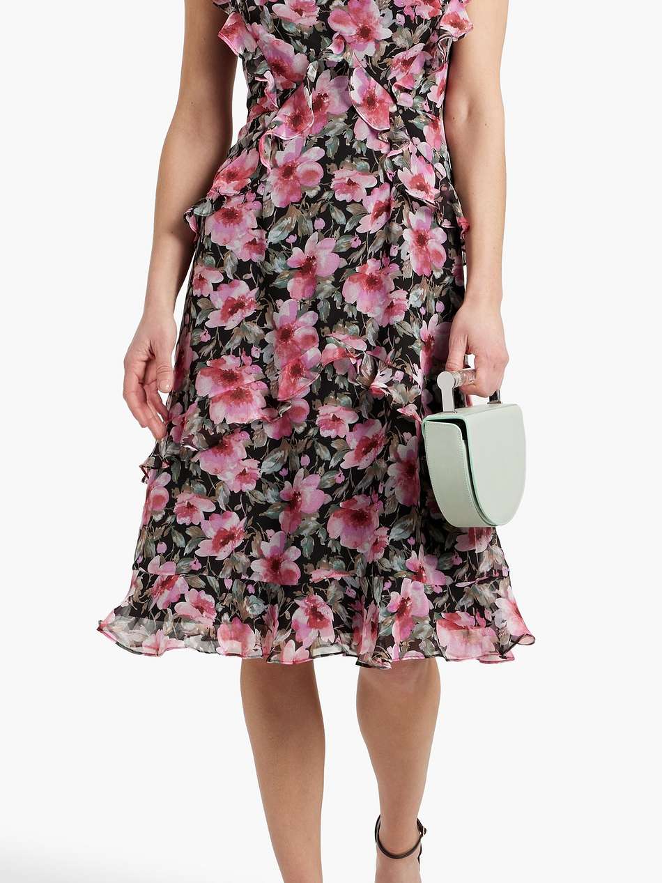 ruffled floral-print chiffon dress