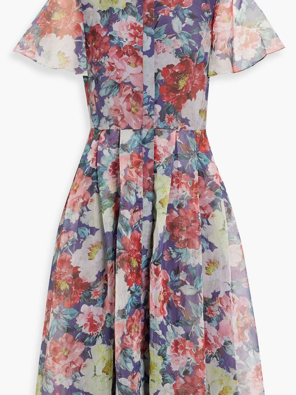 pleated floral-print habotai shirt dress