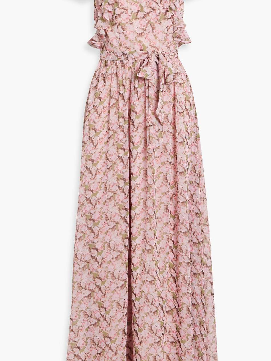 ruffled floral-print chiffon maxi dress